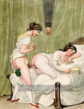 Erotische Szene Georg Emanuel Opiz caricature sexuelle Peinture à l'huile